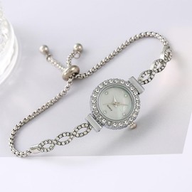 Women Analog Quartz Watch with Diamonds Bracelet Dress Watch for Female Wristwatch with Rose Gold Bracelet, silver