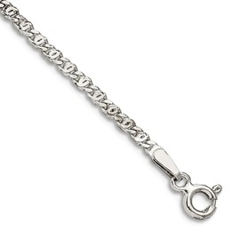 JewelryWeb 925 Sterling Silver Polished 2mm Fancy Nautical Ship Mariner Anchor Pendant Necklace Chain 9 Inch Spring-Ring Link Bracelet for Women and Men