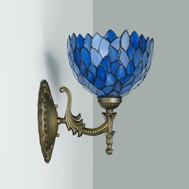 GILGGAK Tiffany Wall Sconce Hand-Weld Stained Glass Bedside Lamp with Classic 8 Inches Wisteria Blue Purple Lampshade for Bedroom Hallway Living Room Home Office