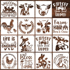 Keluna Farmhouse Animal Stencils for Painting - 15 Pcs Farm Stencils for Painting on Wood, Cow Stencils for Crafts, Farmhouse Farmer Stencils for Painting on Wall, Wood Burning Stencils Farmhouse Barn