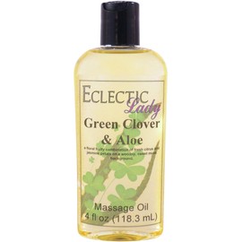 Green Clover and Aloe Massage Oil, 4 oz, with Sweet Almond Oil and Jojoba Oil, Preservative Free, Perfect for Aromatherapy and Relaxation
