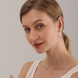 MOROTOLE Sterling Silver Post Thick Hoop Earrings for Women - 14k Gold-Plated Hoops Lightweight Hypoallergenic Hollow Tube Chunky Hoop Earrings Gold & Silver 30 mm/40 mm/50 mm, Silver, No Gemstone