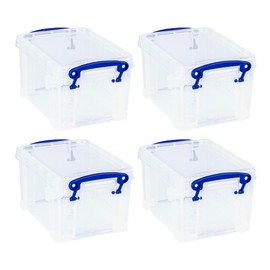 Really Useful Box 1.6 Liters Storage Container w/Snap Lid and Clip Lock Handle for Lidded Home and Item Storage Bins, Clear, 12 Pack