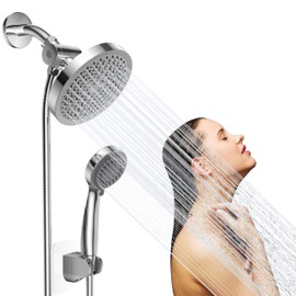 Jasinber Combo de cabezal de ducha de lluvia de alta presión de 6 "/ ducha de mano, con manguera de 1,5 metros y cabezal giratorio ajustable (Cromo)
