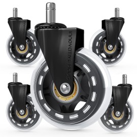 Innovative Haus Premium Office Chair Wheels Replacement Set of 5 - Heavy Duty 3'' Clear Caster Wheels for Carpet & Hardwood Floors - Universal Fit, Quiet & Smooth Rolling - No Desk Floor Mat Needed
