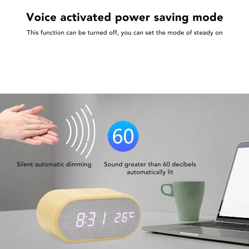Wooden Alarm Clock USB Wireless Charging Wood LED Digital Display
