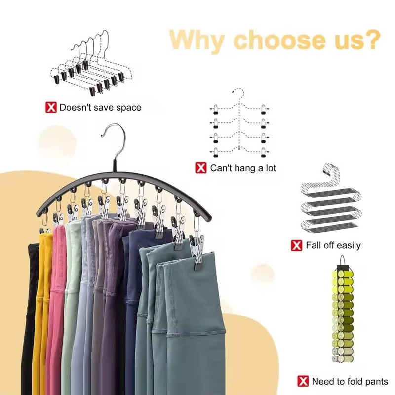 [2 Pack], Multi-Clip Pants Hangers with 10 Clips, Metal Yoga