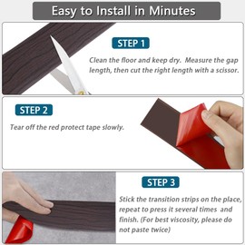 Floor Transition Strip 2" Self Adhesive Flat Vinyl Flooring Transitions Strip with Strong Backing Wood Grain 5cm, 3.28FT, Dark Walnut