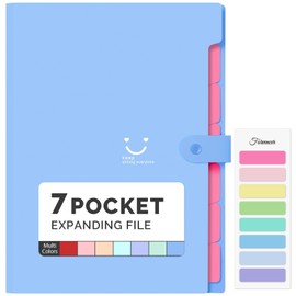 Fovencer Accordion File Organizer,Letter Size Expanding File Folder with 7 Pockets,Portable Document Paper Bill Organizer Folio with Labels,File Folders for Home College School Office Supplies, Blue