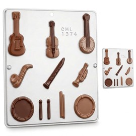 Music Instruments Banjo Guitar Flute Drums Chocolate Candy Mold 1374 - Plastic - 11 Cavities