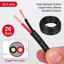 16 Gauge Wire 2 Conductor,16 AWG Electrical Wire Stranded PVC Cord Oxygen-Free Copper Cable,26FT 2 Core Pure Copper Flexible Cable Wire for LED Lamp Lighting Strips Automotive (16AWG-2, 26FT)