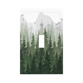 ukutarly Rustic Green Forest 1 Gang Single Toggle Light Switch Cover Pine Tree Foggy Mountain Landscape Decorative Wall Plate Switchplate Receptacle Faceplate for Bathroom Bedroom