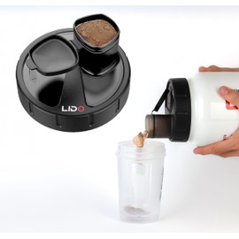 MYLIDO Protein Dispenser Scoop Powder Dispense Supplement Funnel Universal Size Fits All Brands, Pre and Post Workout BPA Free Hands Clean Attachment Container Lid MyLid-O