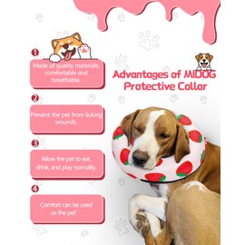 MIDOG Inflatable Dog Cone Alternative for After Surgery - Soft Protective Donut Collar Prevents Licking, Comfortable Recovery E-Collar Alternative for Small Medium Large Dogs (Strawberry,S)