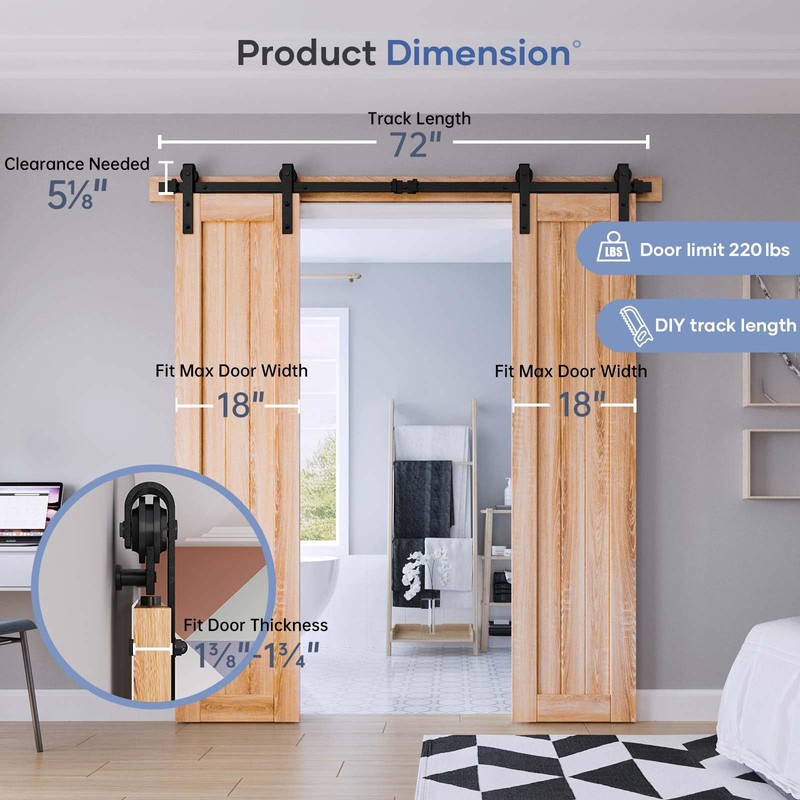 EaseLife 6FT Double Door Sliding Barn Door Hardware Track Kit,Basic