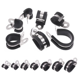 Swpeet 26Pcs Heavy Duty 1 Inch Rubber Cushioned 304 Stainless Steel Hose Clamps, P Clamps, Metal Clamp Tube Holder, Perfect for Pipes, Hoses, Cables, Fuel Lines