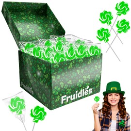 St. Patrick's Shamrock Swirl Lollipop Green and White, Party Bag Fillers, Individually Wrapped (12-Pack)