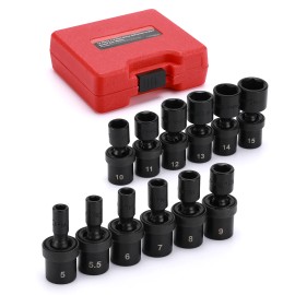 Focus Tool 12pcs 1/4-Inch Impact Socket Set Metric 5mm to 15mm  6-Point Cr-Mo Swivel Socket