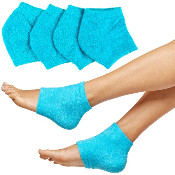 ZenToes Moisturizing Heel Socks 2 Pairs Gel Lined Fuzzy Toeless Spa Socks to Heal and Treat Dry, Cracked Heels While You Sleep (Regular, Blue)