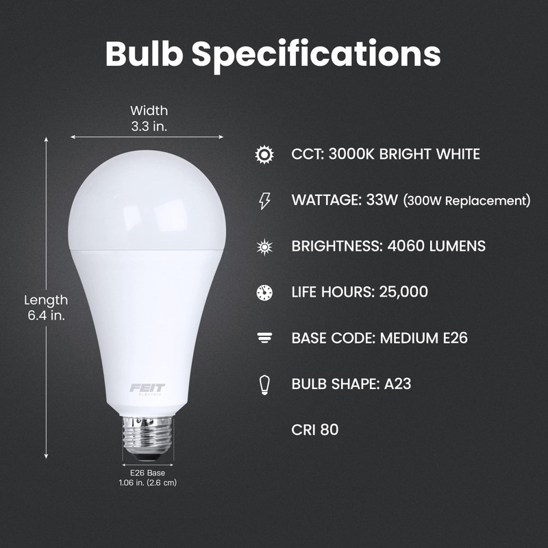 Feit Electric A23 LED Light Bulb, 300W Equivalent, Non-Dimmable, 4060