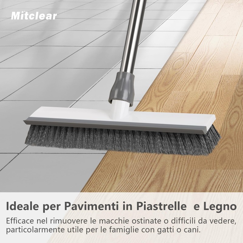 Mitclear Spazzola per Pavimenti con Manico Lungo(128cm), 2 in 1