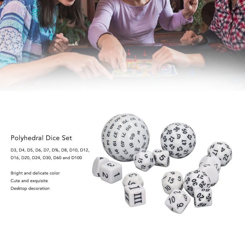 15pcs Complete Polyhedral Dice Set Acrylic D3 to D100 Spherical