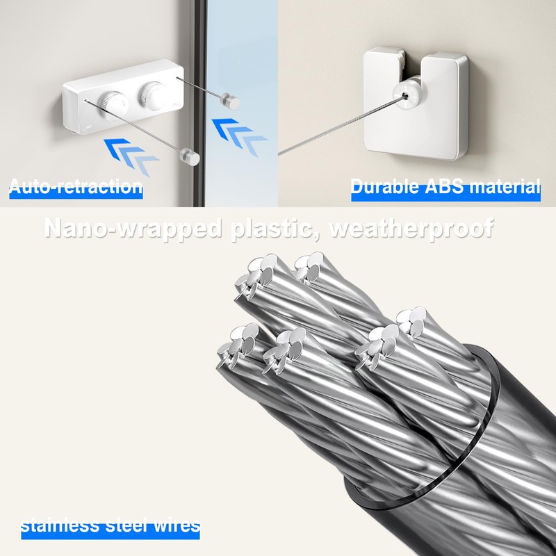 MUSTORN Retractable Clothesline Indoor, Non-Sagging Twin Clothes Line Retracting Outdoor