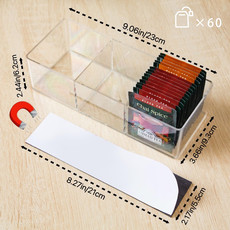 TelKeen Magnetic Tea Bag Organizer Holds up to 60 Tea