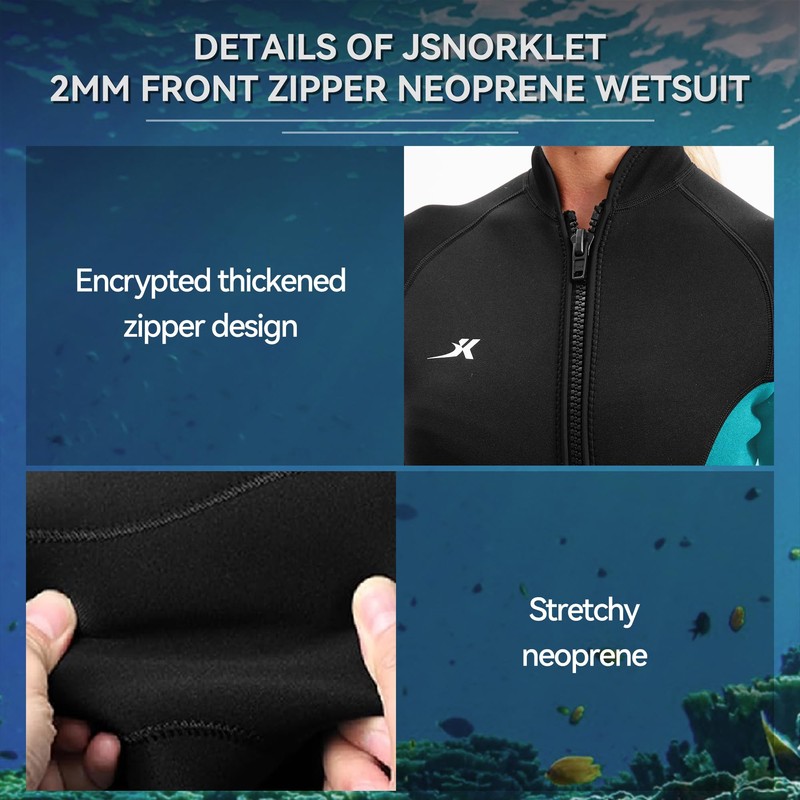 Jsnorklet 2mm Shorty Wetsuit Womens Front Zip Neoprene Diving Suit