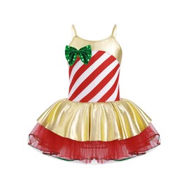 Moggemol Kids Girls Sequins Striped Tutu Dance Dress Figure Skating Dress Christmas Party Candy Cane Costume Red-C 4