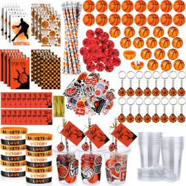 Colarr 195 Pcs Basketball Birthday Gifts Party Favors Sports Team Gift Cups Pencils Mini Book Keychains Wristbands Stickers Thank You Cards Eraser Sharpener Mini Ball for Basketball Party Supplies