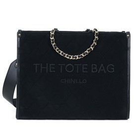 Chinllo Tote Bag for Women Quilted Chains Satchel Purse and Handbags with Shoulder Strap (E.Black-Ms)