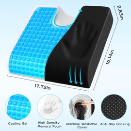 TranquilMoments Seat Cushion, Cooling Gel Wheelchair Seat Cushion, Memory Foam Chair Cushions for Office Chairs & Car, U - Shape Design & Non - Slip Bottom, Black