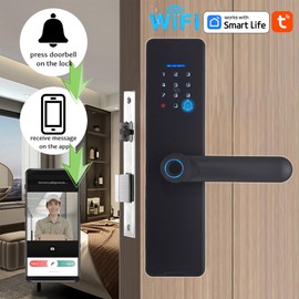 Swokely Smart Lock WiFi Keyless Entry Door Lock TY APP, Fingerprint, Password, Card, Mechanical Key Unlocking Methods Door Lock for 35-60mm Thickness Office Home Bedroom Door