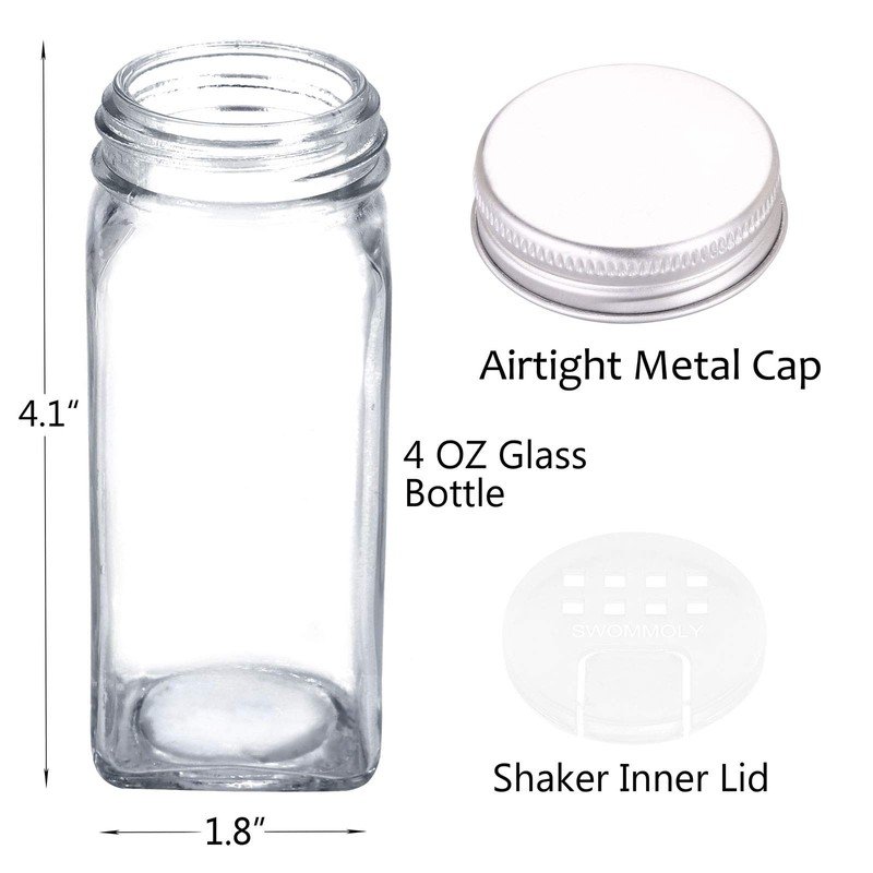 SWOMMOLY 48 Glass Spice Jars with 713 Spice Labels, Chalk