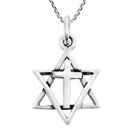 AeraVida Uniquely Beautiful Star of David & Cross .925 Sterling Silver Pendant Necklace | Symbolic Religious Sterling Silver Jewelry for Men and Women