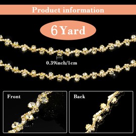Kigeli Bling Rhinestone Trim Crystal Chain Applique Rhinestone Applique Sewing Embellishments for DIY Dress Clothing Wedding Crafts Bridal Jewelry, 0.39 Inch Wide(6 Yards,Gold, White)