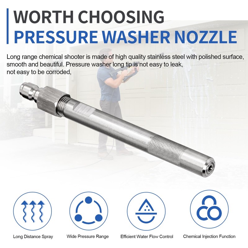 Pressure Washer Long Range Chemical Nozzle for Ladder Saver, Fits