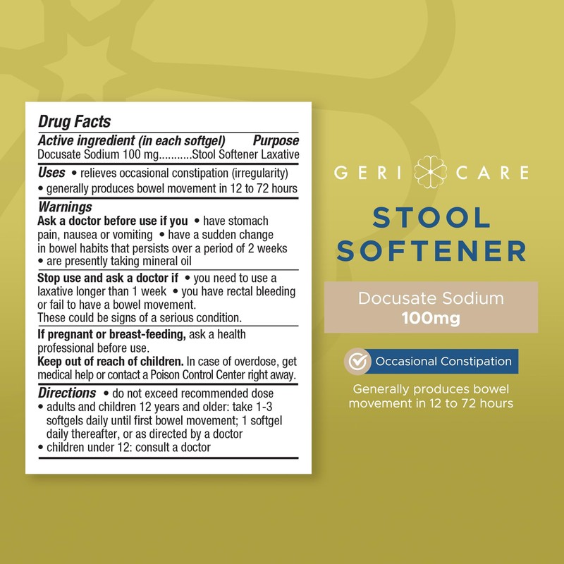 GeriCare Docusate Sodium Stool Softener, 100mg Softgels (Bottle of 1,000)