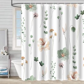 FAIRYGATE Waterproof Shower Curtain Anti-mould Shower Curtains Poppy Anti-bacterial Washable Bathroom Curtains Shower B8116