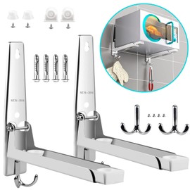 Voyzdx 2 Soportes Para Microondas De Acero Inoxidable 304 Con Ganchos,Soporte de Pared para Horno de Microondas Ajustable,Estante flotante engrosado Marco de cocina y instalar telescópico plegable
