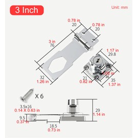 I-EASYDWW, Keyed Hasp Locks, 3 Inch, Twist Knob Keyed Locking Hasp, Cabinet Locks, Cabinet Locks with Keys, Silver, 4 Pack