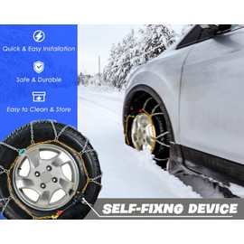 Snow-Chains Auto Fixing 1 Min Quick Fit Easy Installation Tire-Chains, Portable Reusable Universal Emergency Tire Traction Chain for Passenger Car, Pickup Trucks and SUV - Set of 2 (HKN-100)