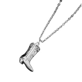 Yecomsy Cowboy Cowgirl Boot Necklace Western Boot Pendant Necklace Western Jewelry Charm Necklace Western Country Outfit Jewelry Gifts-B Silver
