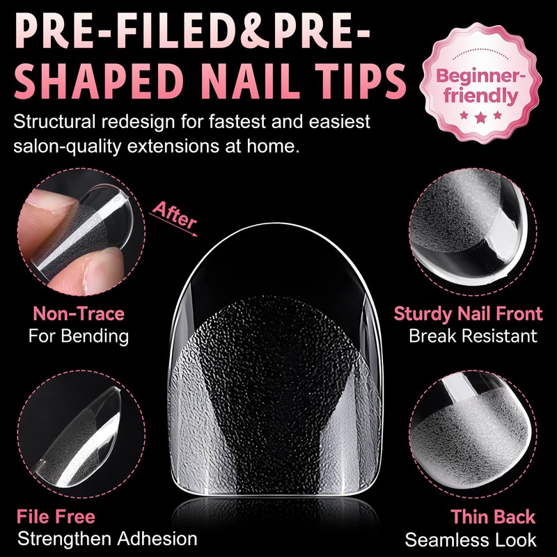 240pc Oval Gel Nail Tips Fake Nail Clear Press on