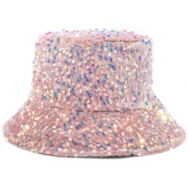 MESU Sequin Bucket Hat Shiny Bling Sun Hats Glitter for Women Men Pink