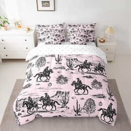 Feelyou Kids Full Cowboy 7 Piece Bedding Set Full Size, Wild West Desert Bed in a Bag Kids Wild West Desert Bedding Sets with Quilted Comforter, Flat Sheet, Fitted Sheet, Pillowcases, Pillow Covers