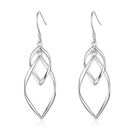 Kamise Silver Drop Earrings for Women, 925 Sterling Silver Double Twist Wave Endless Drop Earrings, Dangle Hook Earrings Gifts for Christmas Birthday Valentines Anniversary Wedding with Jewellery Box