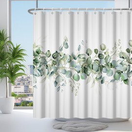 Renaiss 72x72 Inches Eucalyptus Shower Curtain Watercolor Plants Spring Sage Leaves Botanical Leaf Floral Fabric Shower Curtains for Bathroom Decor Waterproof Polyester Fabric with Hooks