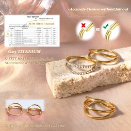 BodyBonita Triple Hoop Nose Ring - Gold G23 Titanium Septum Rings 16G Nose Piercings Jewelry Conch Helix Daith Rook Tragus Cartilage Earring Hinged Nostril Piercing Lip Rings 8mm